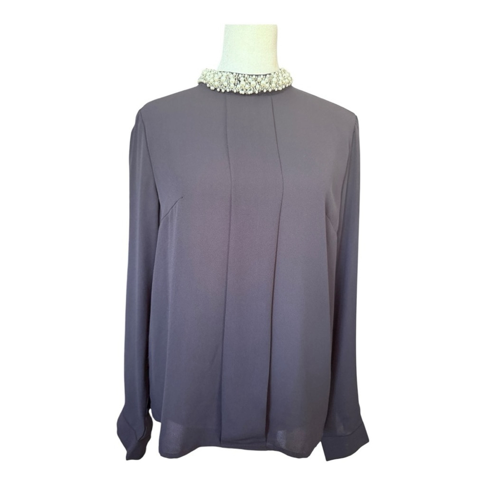 Pearl and Rhinestone Beaded Neck Black Blouse Dinner, Party, Event Top